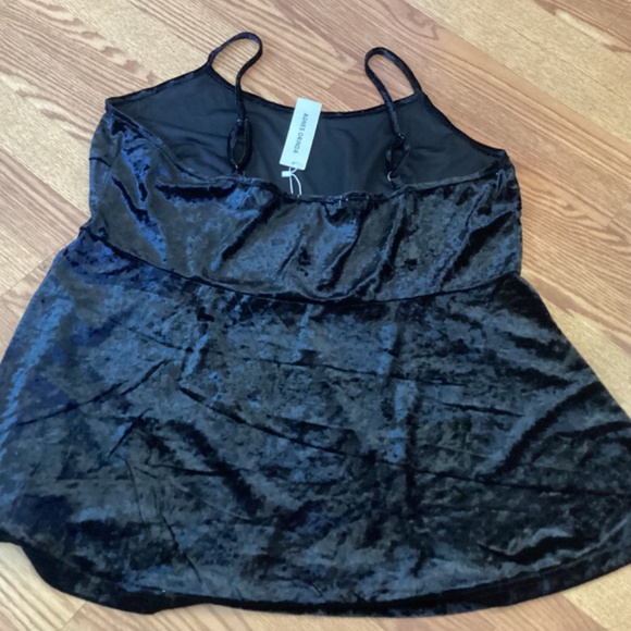 Agnes Orinda Black Crushed Velvet Spaghetti Strap Peplum Tank Top Size 2X - Picture 6 of 8
